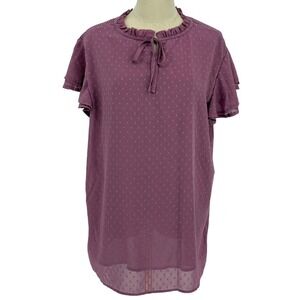 Unbranded Flutter Sleeve Pink Blouse w/ Swiss Dot Pattern (Size 2XL)